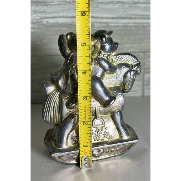 Lenox Kirk Stieff Col. Teddy Bears on Rocking Horse Silverplate Coin Piggy Bank - Picture 6 of 7